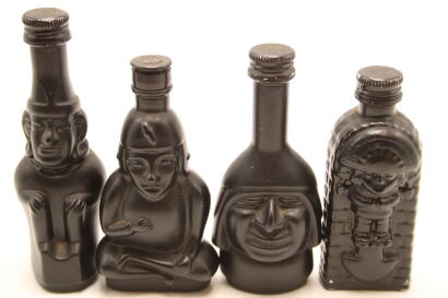 (1) Inca Pisco Miniatures in Sculptural Bottles Miniatures, circa 1970s, four bottles sold as one lot