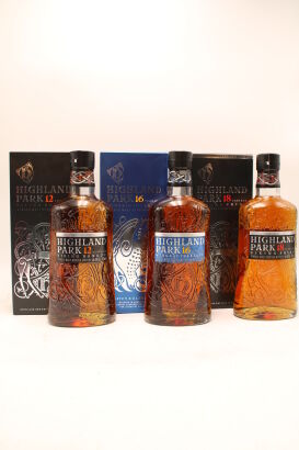 (1) Highland Park 12, 16 and 18yo Single Malt Scotch Whisky, Three bottles sold as one lot
