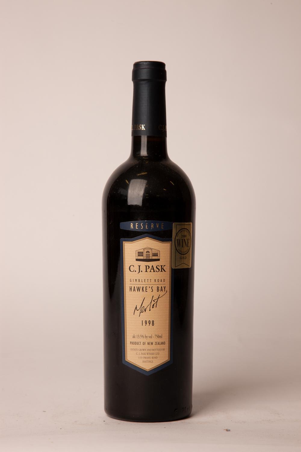 (1) 1998 CJ Pask Reserve Merlot, Hawkes Bay - Price Estimate: $60 - $70