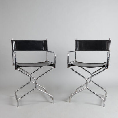 A Pair of Chromed Steel and Leather Directors Chairs