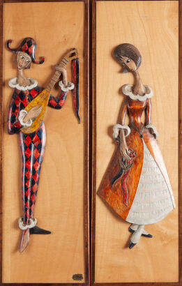 A Pair of Framed Wooden Carvings by J Clausich