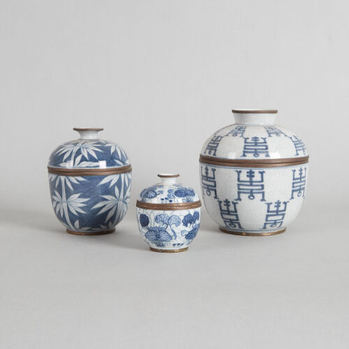 Three Chinese Blue and White Lidded Jars (Chongzhen Nian Zhi Mark & Jianqing Nian Zhi Mark)