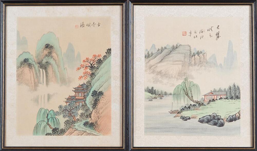 2 Vintage Japanese Paintings On Silk outlets circa 1942