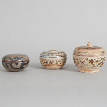 Three Chinese Ming Dynasty Blue and White Lidded Jars