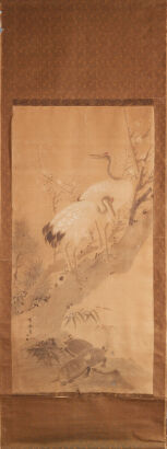 A Chinese Painting of Pine Prunus and Crane