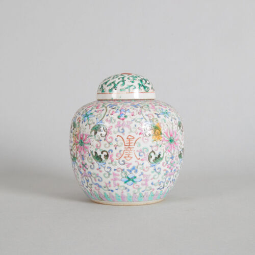 A Chinese White-ground Famille Rose Lidded Jar