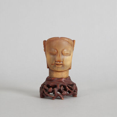 A Chinese Qing Dynasty Horn Carved Head of Buddha