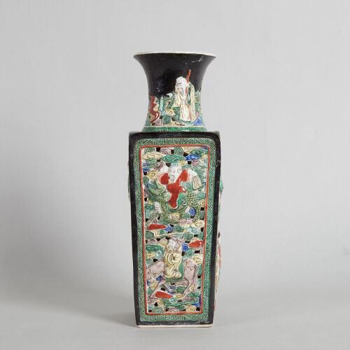 A Chinese Qing Dynasty Famille Verte 'Figural' Square Vase (chipped)