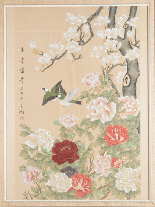 A Chinese Painting of Peony and Birds (on silk)