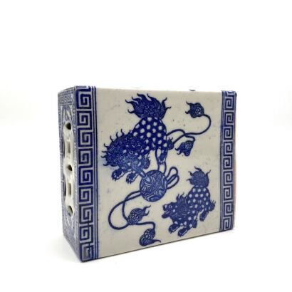 A Blue and White Porcelain Pillow decorated with lion pattern