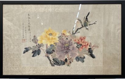 A Chinese Watercolour-Peony and Birds