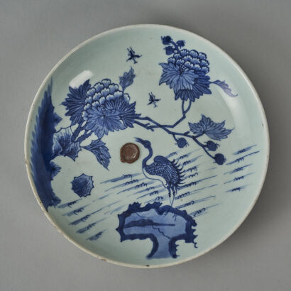 A Chinese Mid Qing Dynasty Blue and White 'Floral and Bird' Saucer