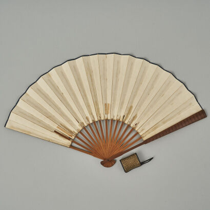 A Late 19th to Early 20th Century Folded Fan and Cover