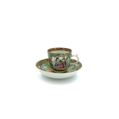 A Set of Chinese Canton Famille Rose Tea Cup and Saucer