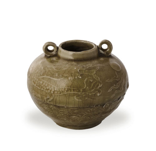 A Chinese Song/Yuan Dynasty Longquan Pot carved with dragon