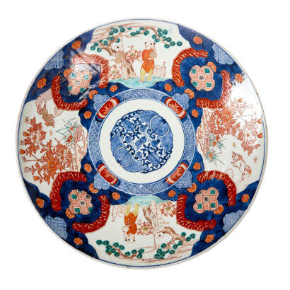 A Japanese Meiji Period Imari 'Figural' Large Plate (Fuguichangchun Mark in Blue and White)