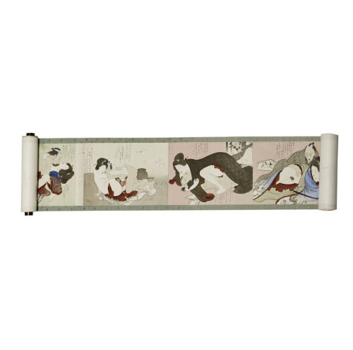 A Japanese Meiji Period Painting Scroll of Shunga
