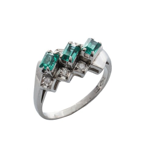 Platinum Emerald and Diamond Ring