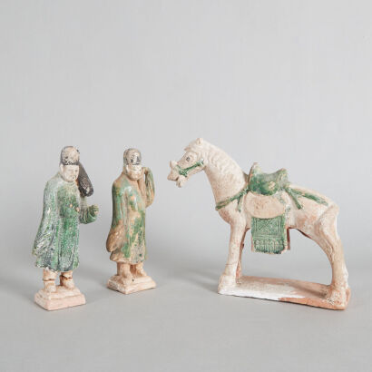 Two Chinese Ming Dynasty Ceramic Horse and Figure (damaged, with cetificate)