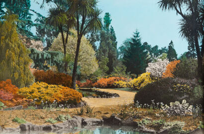 A Hand-Painted Garden Scene Photograph