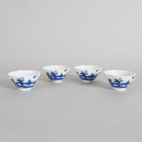 Four Chinese Mid-Qing Dynasty Daoguang Period Blue and White 'Figural' Eggshell Cups (Daoguang Nian Zhi Mark)