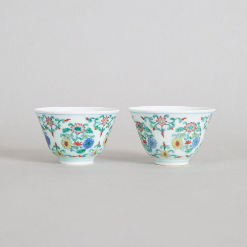 Two Chinese Doucai 'Chrysanthemums' Cups (Da Qing Yongzheng Nian Zhi Mark)