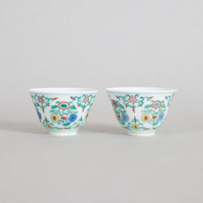 Two Chinese Doucai 'Chrysanthemums' Cups (Da Qing Yongzheng Nian Zhi Mark)