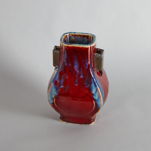 A Chinese Late Qing Dynasty Flambe-glazed Fanghu Vase (Da Qing Qianlong Nian Zhi Mark)