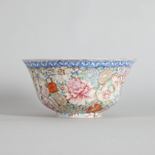 A Chinese Late Qing to Early Republic Period 'Mille-fleurs' Bowl (Da Qing Qianlong Nian Zhi Mark)