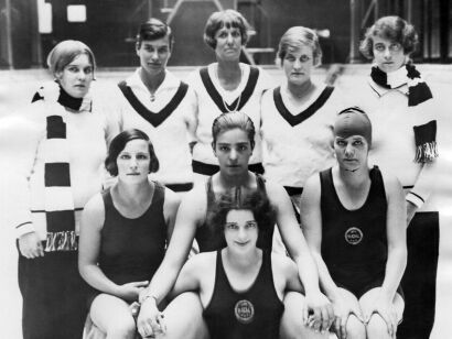 New Zealand and South African Women's Olympic Swimming teams in London ahead of 1928 Olympic Games, 1928