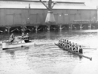 New Zealand Olympic Rowing crew practice in Wellington, 1932