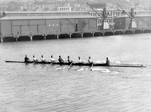 New Zealand Olympic Rowing crew practice in Wellington, 1932