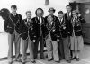 Members of the New Zealand team arrive back in Wellington following the games, 1948