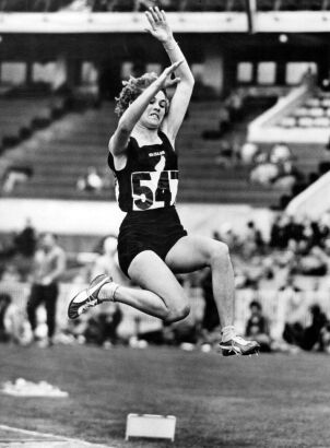 Beverley Weigel completes in the Women's Long Jump event at 1952 Olympic Games in Helsinki, 1956