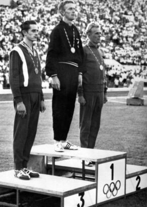 New Zealand's M.G. Halberg at the Olympic Games after winning the 5,000 meters final and a gold medal in Rome, 1960