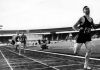 New Zealand middle-distance runner Peter Snell leads the pack in the 800 metre race, c1962