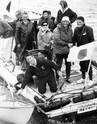 New Zealand Olympic Yachting team at Enoshima Harbour in Tokyo, 1964