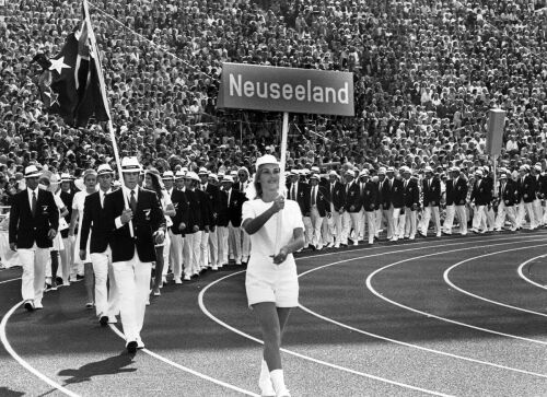 The New Zealand Olympic team at the opening ceremony of the Olympic Games in Munich, 1972