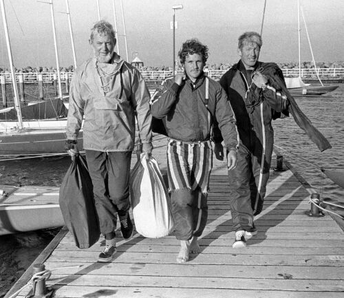 New Zealand yachtsmen arrive at the Olympic yachting harbour in Kiel, 1972