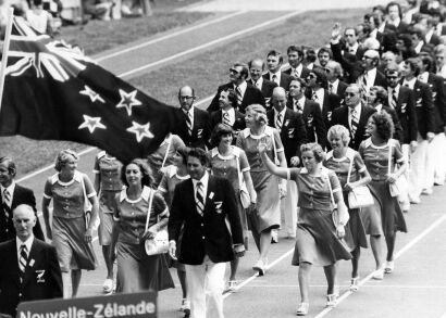New Zealand Olympic athletes attend the opening ceremony at the 1976 Olympic Games in Montreal, 1976