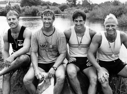 NORMAN SMITH Canoeing K2 500 metre finalist share gold in a tie between Ian Ferguson and partner Bruce Lauder and Paul MacDonald and partner Steve Richards, c1980s