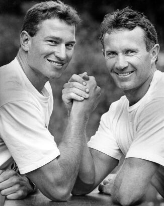 PHIL CRAWFORD New Zealand canoeists Mark Scheib and Ian Ferguson, 1989
