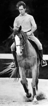 World champion Blyth Tait takes his horse Look Sharp through a final training run before the Bell Tea Three-Day Event at Pukekohe, 1990