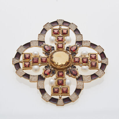 Percossi Papi Citrine and Garnet Brooch