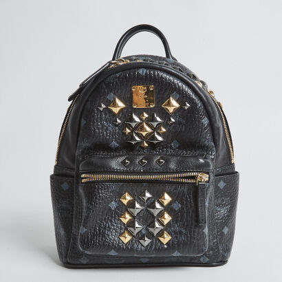 MCM Studded Black Leather Backpack