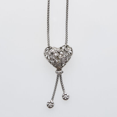 9ct White Gold Heart Necklace