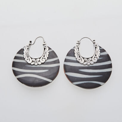 Zebra Silver Hoops