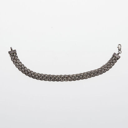 Aged Silver Woven Chain Bracelet