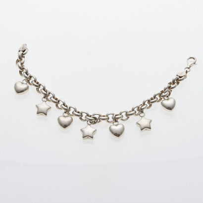 Silver Heart and Star Charm Bracelet