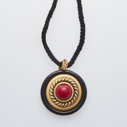 Yves Saint Laurent Red Stone Pendant on Rope Chain